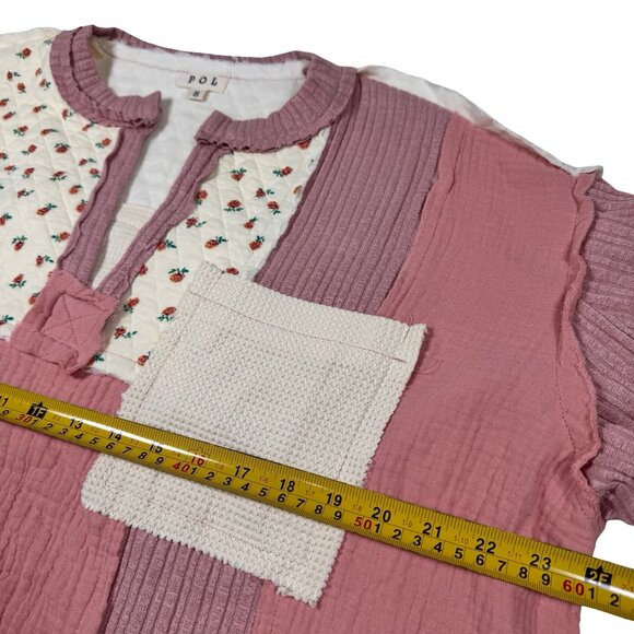 POL Womens Oversized Quilted Floral Patchwork Top SZ S Pink Cottage Boho - Picture 9 of 14